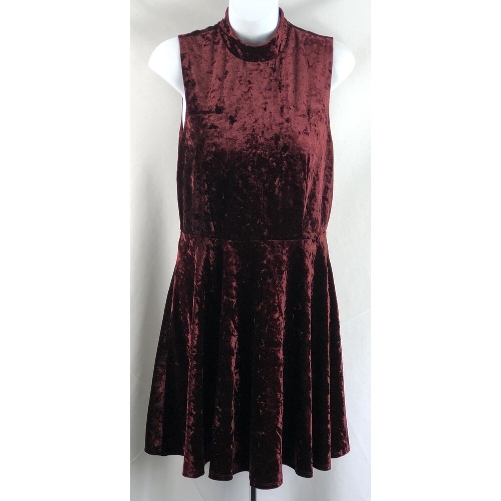 City studio sleeveless mock neck dress 11 Red velour fit & flare Gothic Fairy